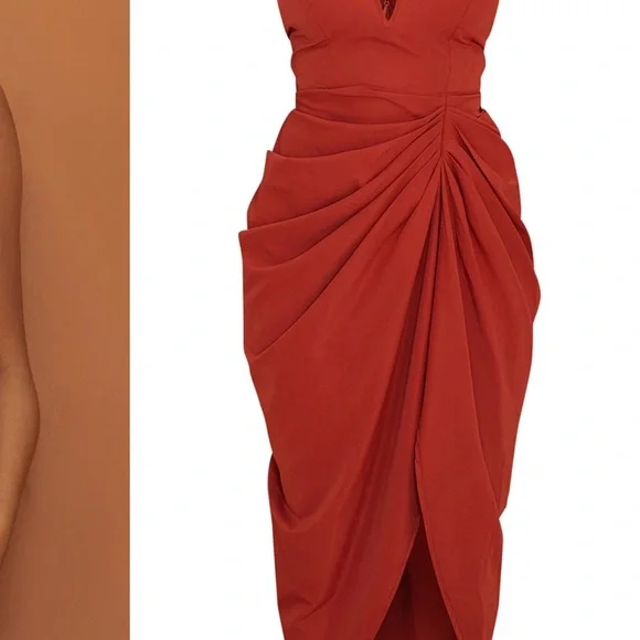 PrettyLittleThing Strapless Dress in Rich Rust - Picture 3 of 7